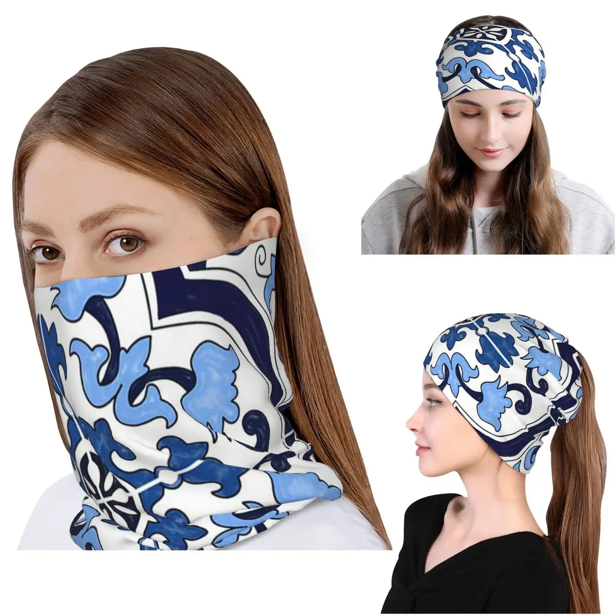 Blue Ornate Floral Mediterrane - Knit Beanie Hat Warm incelemesi ve fiyatı