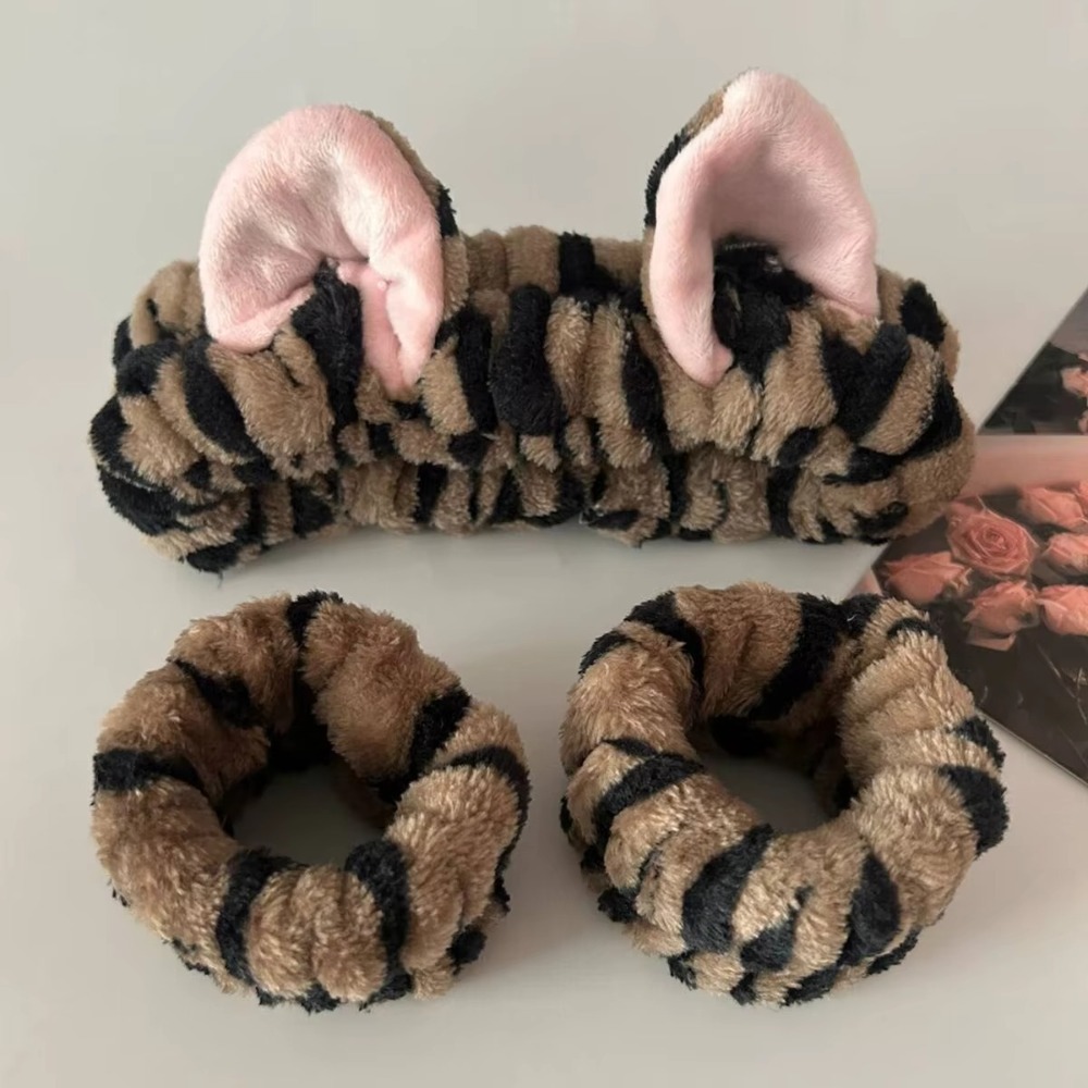 3pcs/set Leopard Print Cute Ca - Winter Headband Fleece incelemesi ve fiyatı