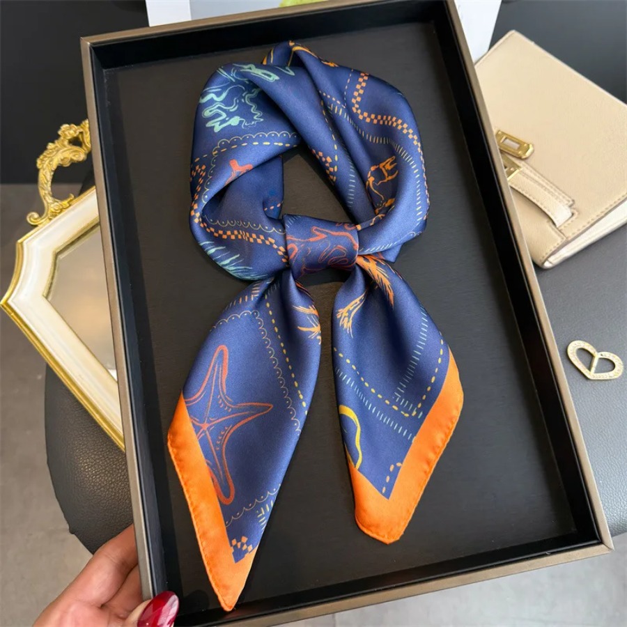 Blue Print Silk Square Scarf W - Shawl Wrap Winter incelemesi ve fiyatı