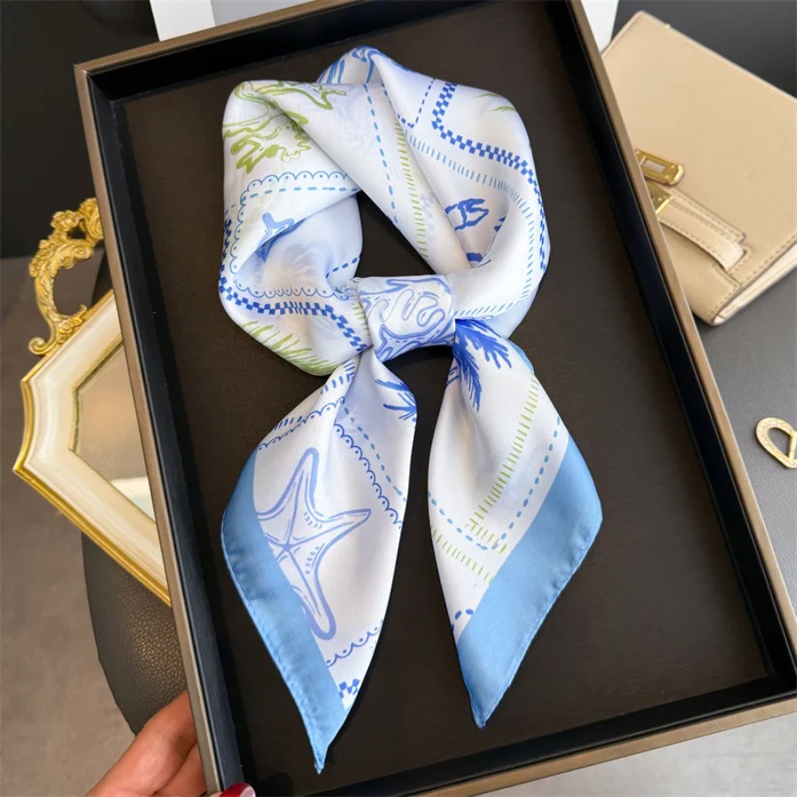 Blue Print Silk Square Scarf W - Shawl Wrap Winter incelemesi ve fiyatı